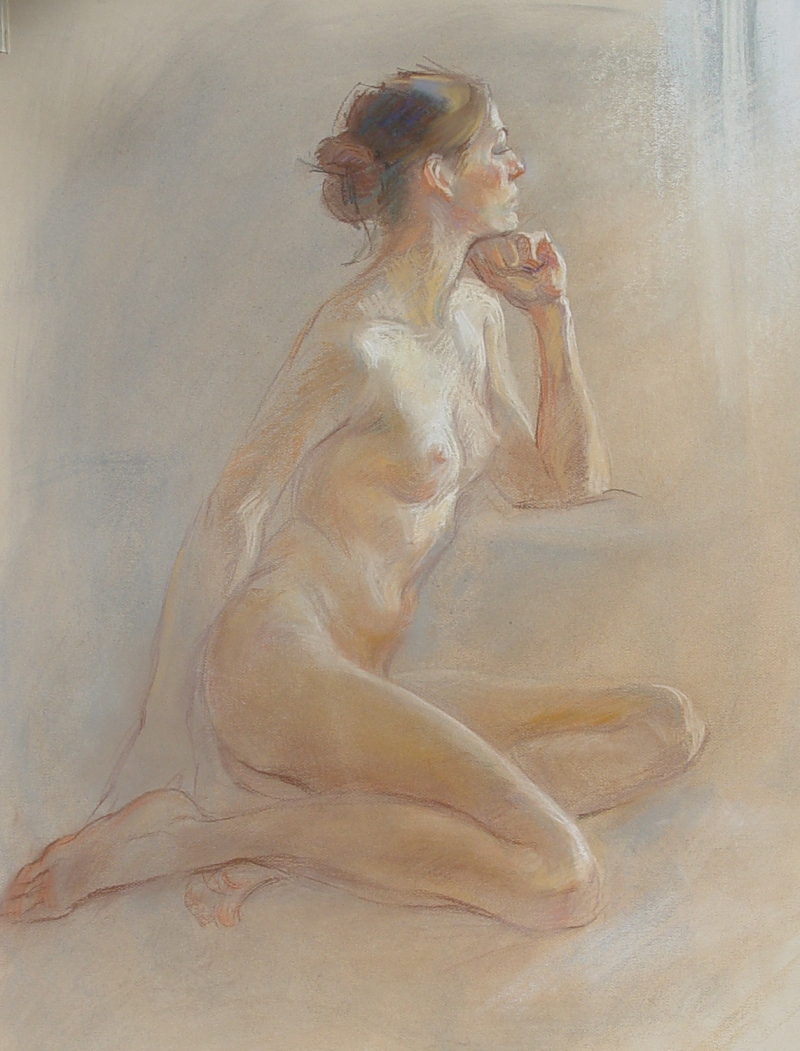 Pensive nude, pastel