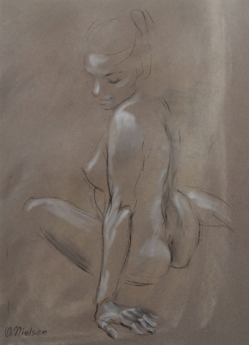 Sitting Nude, Charcoal and chalk