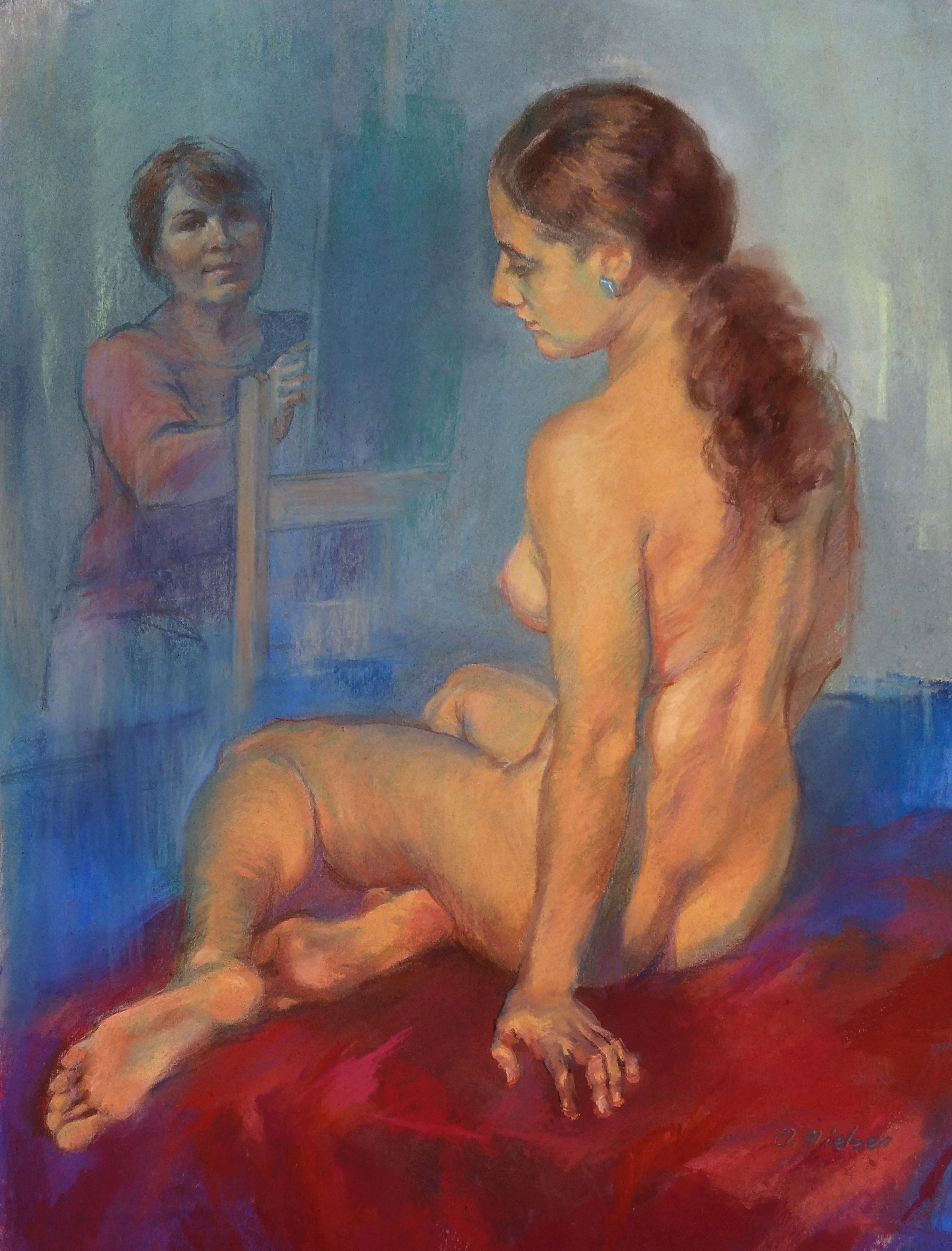 Self-portrait with the Model, Pastel, 22 x 17